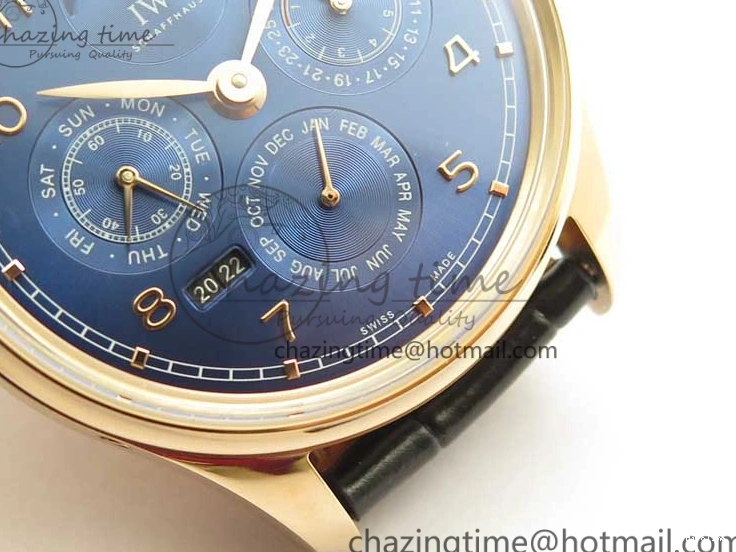 MIROTIME 0223 Premium Portugieser Perpetual Calendar IW503302 RG V9F 1:1 Best Edition Blue Dial on Black Leather Strap A 7098